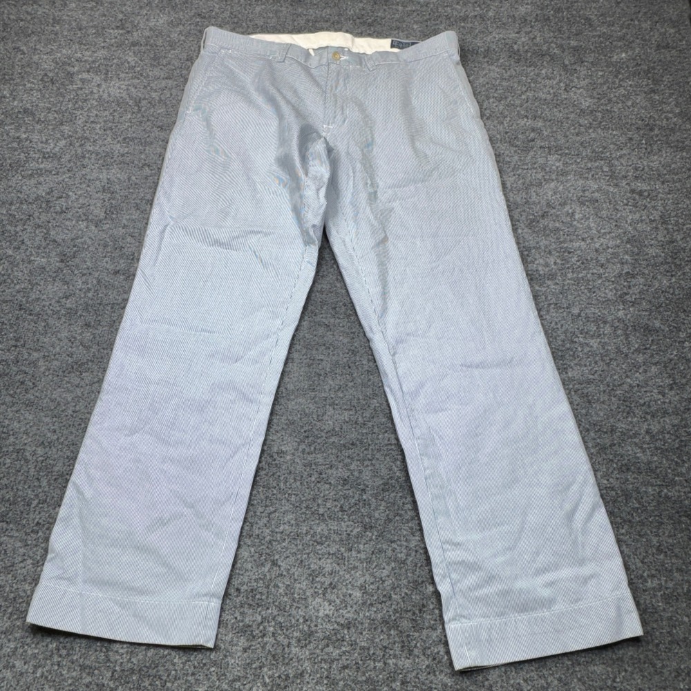 Polo Ralph Lauren Pants Mens 38x30 Blue Hickory Stripe Railroad Slim Chino